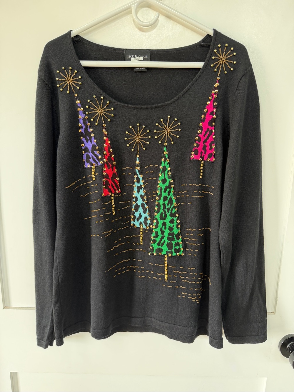 Jack B Quick Christmas Tree Bling Sweater XL Black